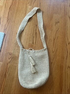 J. Crew Cream Crochet Tassel Crossbody Beach straw summer Bag